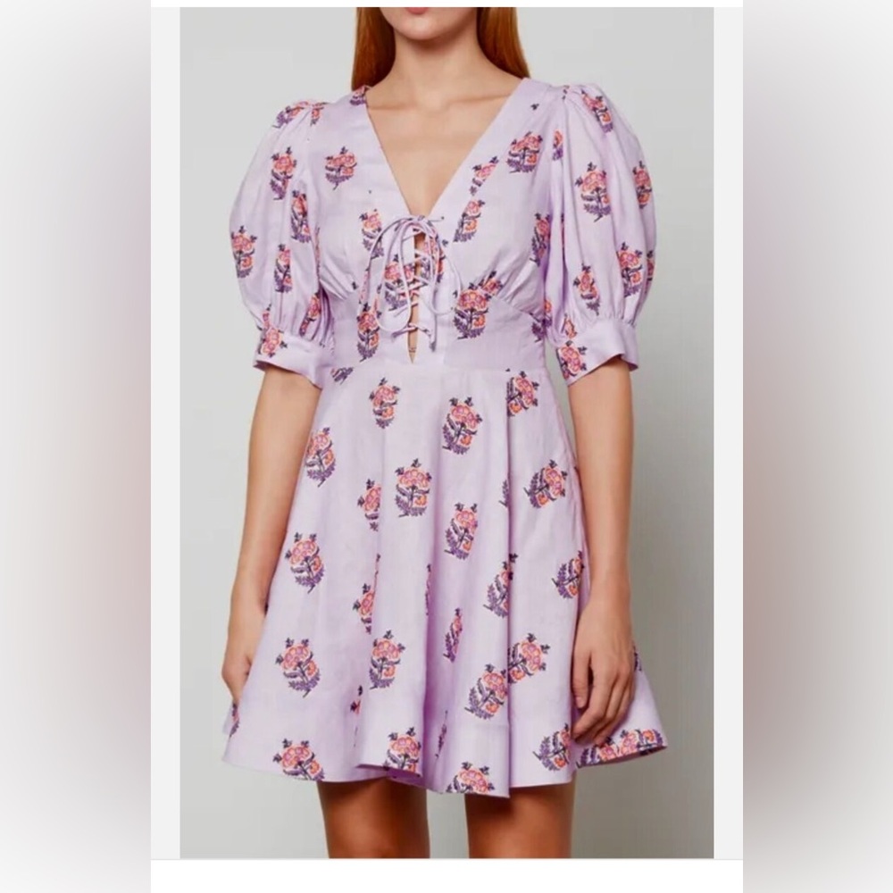 Floral Lace-Up Dress in Lavender - Picture 3 of 7